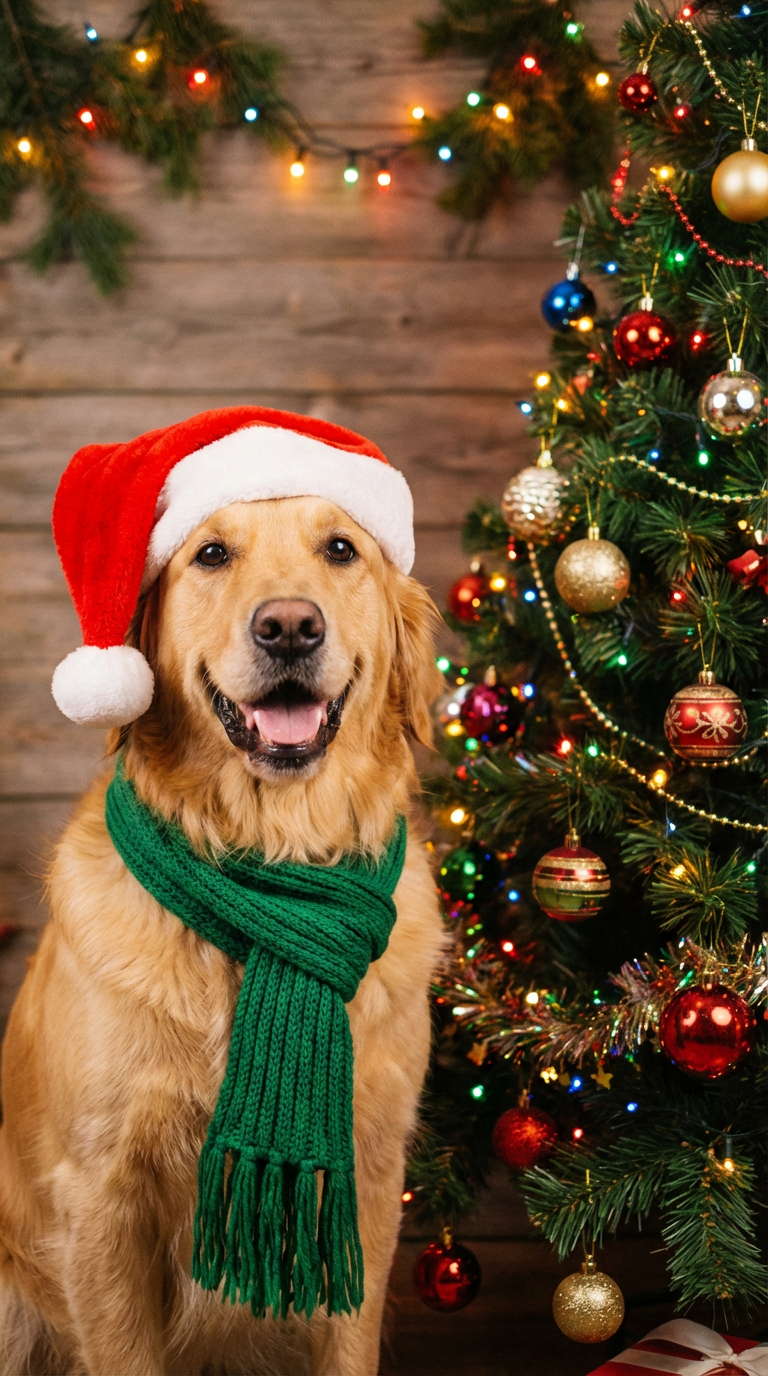 Pet Portraits Christmas - Golden Retriever with Santa Hat