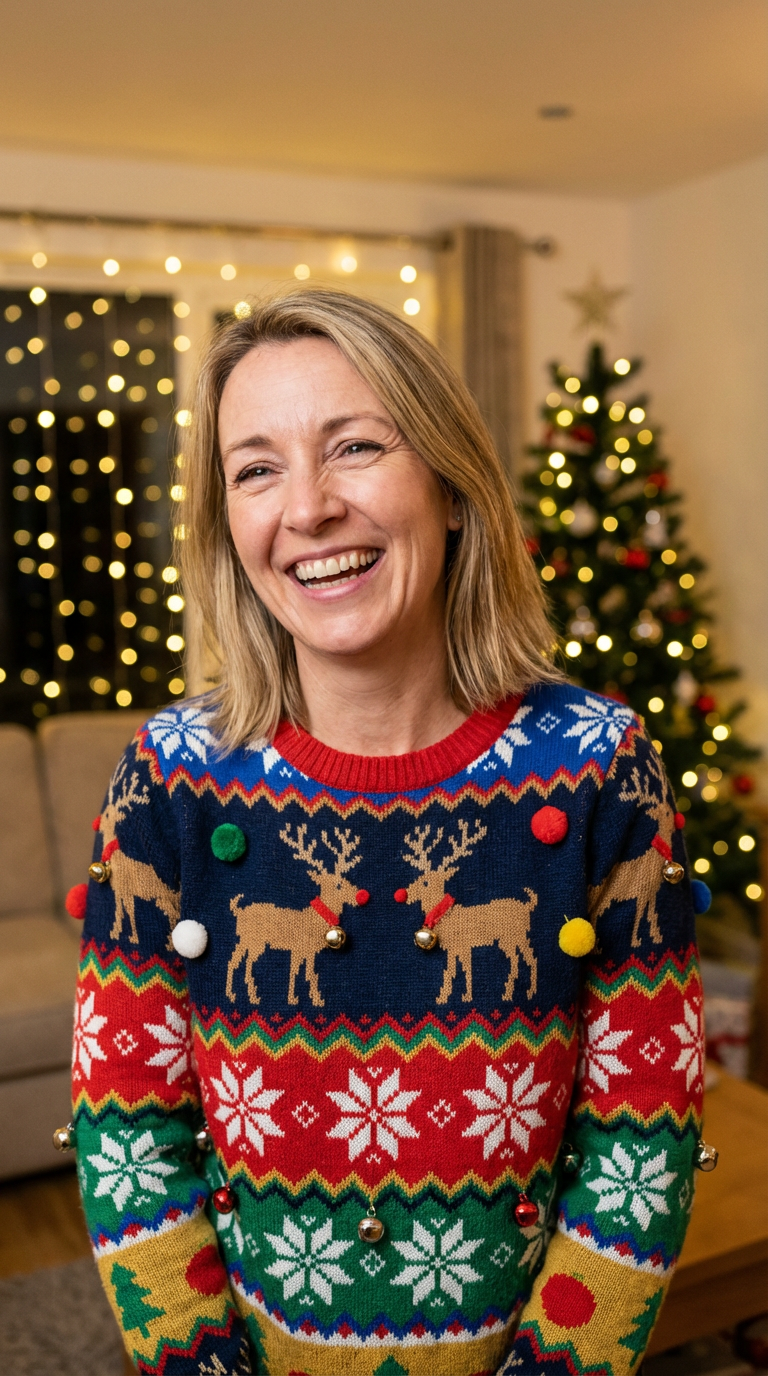 Ugly Sweater Fun - Woman with Reindeer Sweater