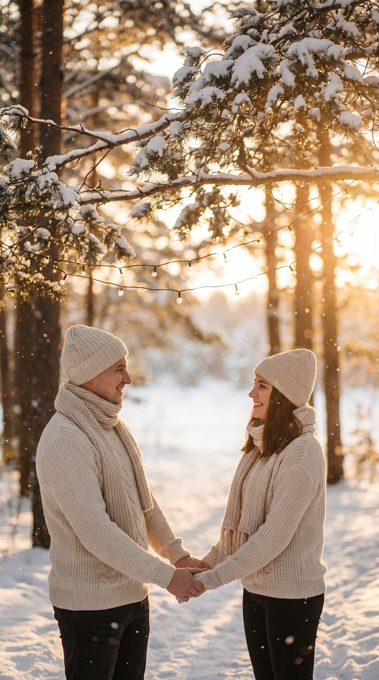 Winter Wonderland Christmas Portrait - Couple in Snow